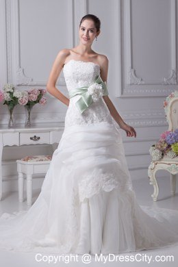 Mermaid Strapless Lace Pick-ups Wedding Dress with Sash