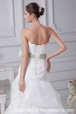 Mermaid Strapless Lace Pick-ups Wedding Dress with Sash