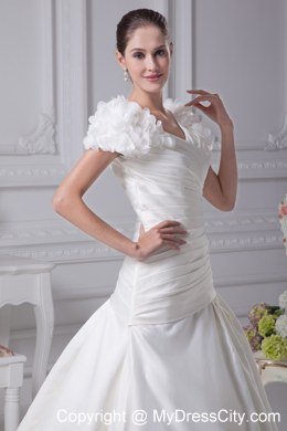 V-Neck Short Sleeves Ruches Bridal Dresses for Garden Wedding