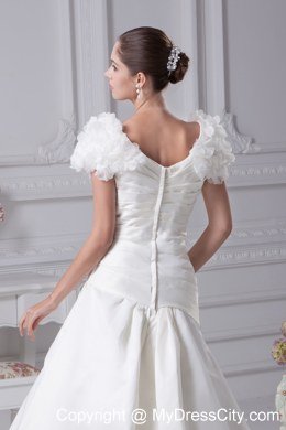 V-Neck Short Sleeves Ruches Bridal Dresses for Garden Wedding