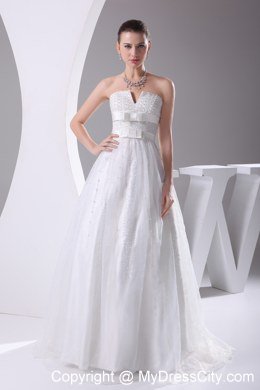 Beading and Belt Column Strapless Wedding Dress for Cheap