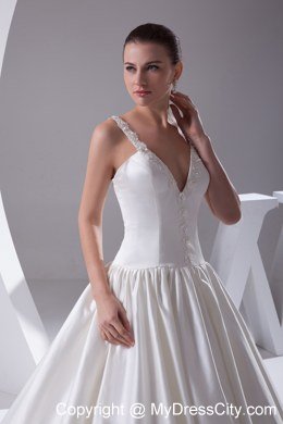 Romantic Straps Beading Wedding Dress for Church Wedding