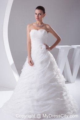 Pick-ups Organza Sweetheart Ruches Flowers Wedding Dress