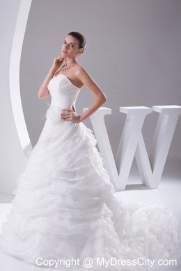 Pick-ups Organza Sweetheart Ruches Flowers Wedding Dress