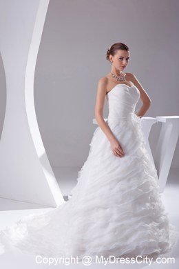 Pick-ups Organza Sweetheart Ruches Flowers Wedding Dress