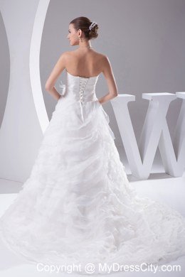 Pick-ups Organza Sweetheart Ruches Flowers Wedding Dress