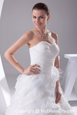 Pick-ups Organza Sweetheart Ruches Flowers Wedding Dress