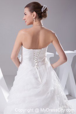 Pick-ups Organza Sweetheart Ruches Flowers Wedding Dress