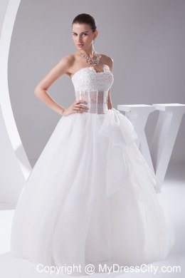 Elegant Strapless Transparent Appliques 2013 Bow Wedding Dress