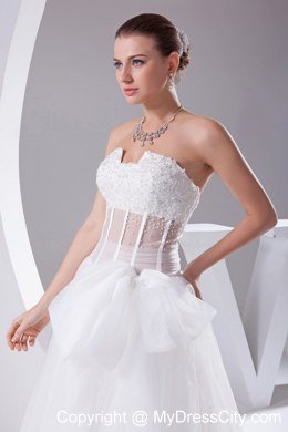 Elegant Strapless Transparent Appliques 2013 Bow Wedding Dress