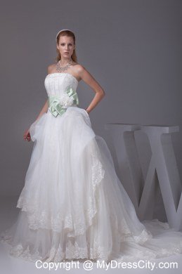 Lace Sash Flowers Wedding Gowns with Ruffled Layers in 2013