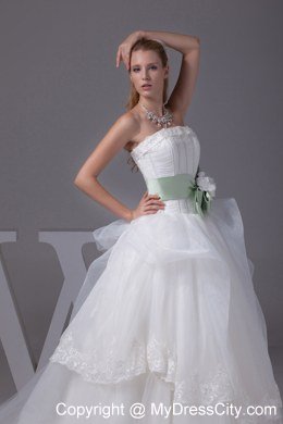 Lace Sash Flowers Wedding Gowns with Ruffled Layers in 2013