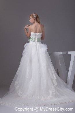 Lace Sash Flowers Wedding Gowns with Ruffled Layers in 2013