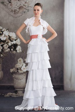 Sweetheart Sash Wedding Dress With Ruffled Layers for Cheap