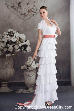 Sweetheart Sash Wedding Dress With Ruffled Layers for Cheap