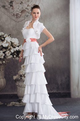 Sweetheart Sash Wedding Dress With Ruffled Layers for Cheap