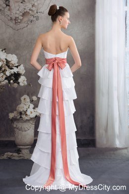 Sweetheart Sash Wedding Dress With Ruffled Layers for Cheap