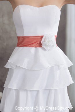 Sweetheart Sash Wedding Dress With Ruffled Layers for Cheap