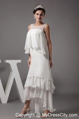 Simple Beading Scoop High-low Ruffled Layers Wedding Dress