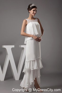 Simple Beading Scoop High-low Ruffled Layers Wedding Dress