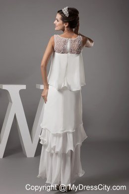 Simple Beading Scoop High-low Ruffled Layers Wedding Dress