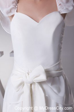 Ruffled Layers Sash V-neck Cap Sleeves Wedding Dress for Garden