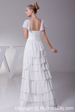 Ruffled Layers Sash V-neck Cap Sleeves Wedding Dress for Garden