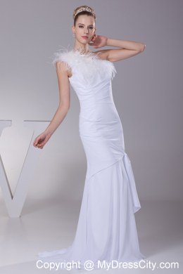 One Shoulder Mermaid Feather Wedding Dress for Beach Wedding