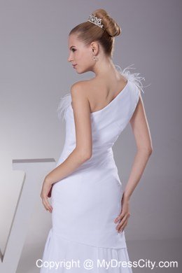 One Shoulder Mermaid Feather Wedding Dress for Beach Wedding