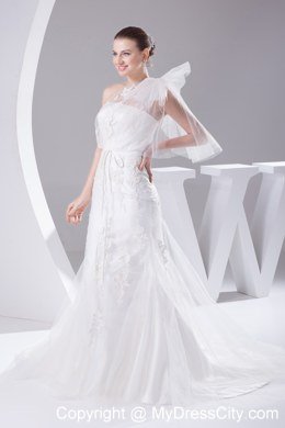 2013 One Shoulder Mermaid Sash Long Bow Wedding Dress