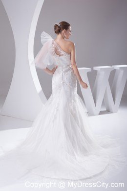 2013 One Shoulder Mermaid Sash Long Bow Wedding Dress