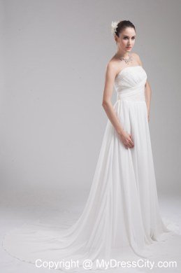 A-line Strapless Ruching Chiffon Wedding Dress for Cheap