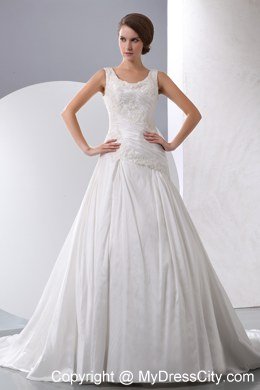 Elegant Scoop 2013 Bridal Dresses with Taffeta Appliques