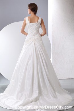 Elegant Scoop 2013 Bridal Dresses with Taffeta Appliques