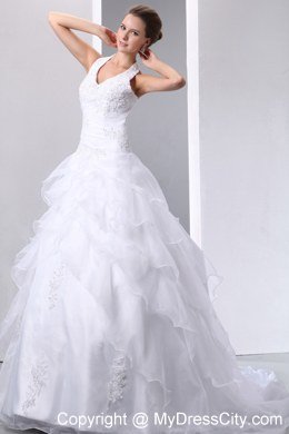 Elegant Halter Ruffled Layers Tulle Appliques 2013 Wedding Dress