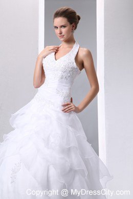 Elegant Halter Ruffled Layers Tulle Appliques 2013 Wedding Dress