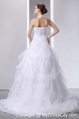 Elegant Halter Ruffled Layers Tulle Appliques 2013 Wedding Dress