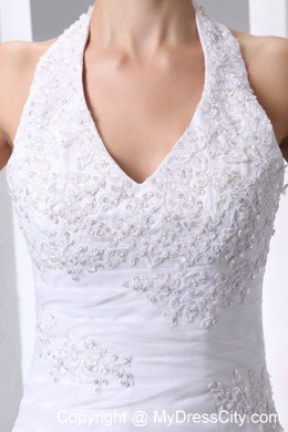 Elegant Halter Ruffled Layers Tulle Appliques 2013 Wedding Dress