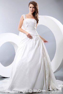 One Shoulder Taffeta Appliques and Ruches Wedding Dress