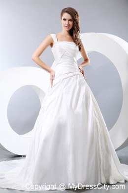 One Shoulder Taffeta Appliques and Ruches Wedding Dress