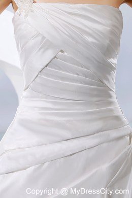 One Shoulder Taffeta Appliques and Ruches Wedding Dress