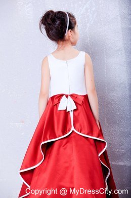 Taffeta White and Red Scoop Flower Girl Dress with Embroidery