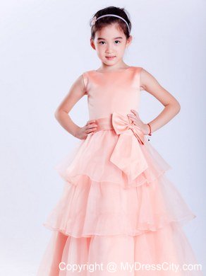 Watermelon Red Scoop Flower Girl Dress with Bowknot and Layers