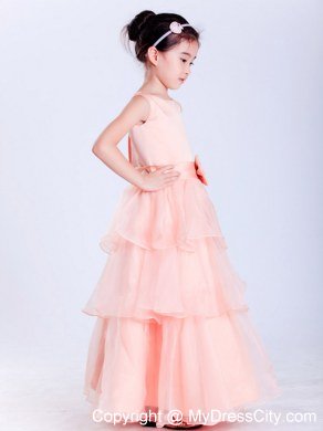 Watermelon Red Scoop Flower Girl Dress with Bowknot and Layers