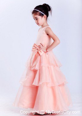 Watermelon Red Scoop Flower Girl Dress with Bowknot and Layers