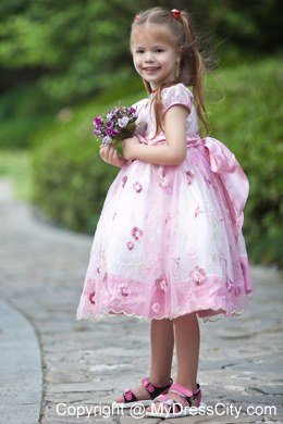 Hand Made Flowers White and Pink A-line Scoop Flower Girl Dress