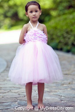 Pink Halter Short Tulle Floral Flower Girl Dress under 100