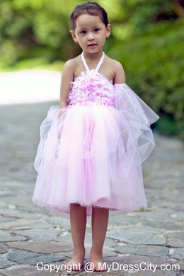 Pink Halter Short Tulle Floral Flower Girl Dress under 100