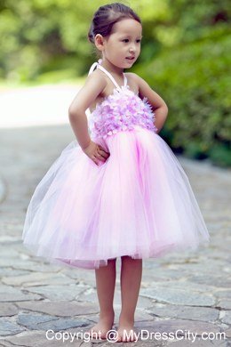 Pink Halter Short Tulle Floral Flower Girl Dress under 100