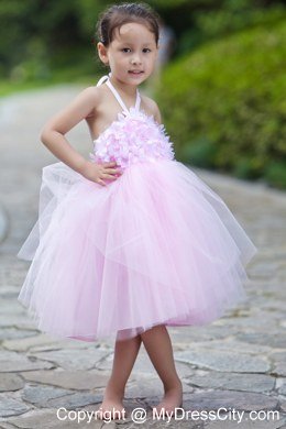 Pink Halter Short Tulle Floral Flower Girl Dress under 100